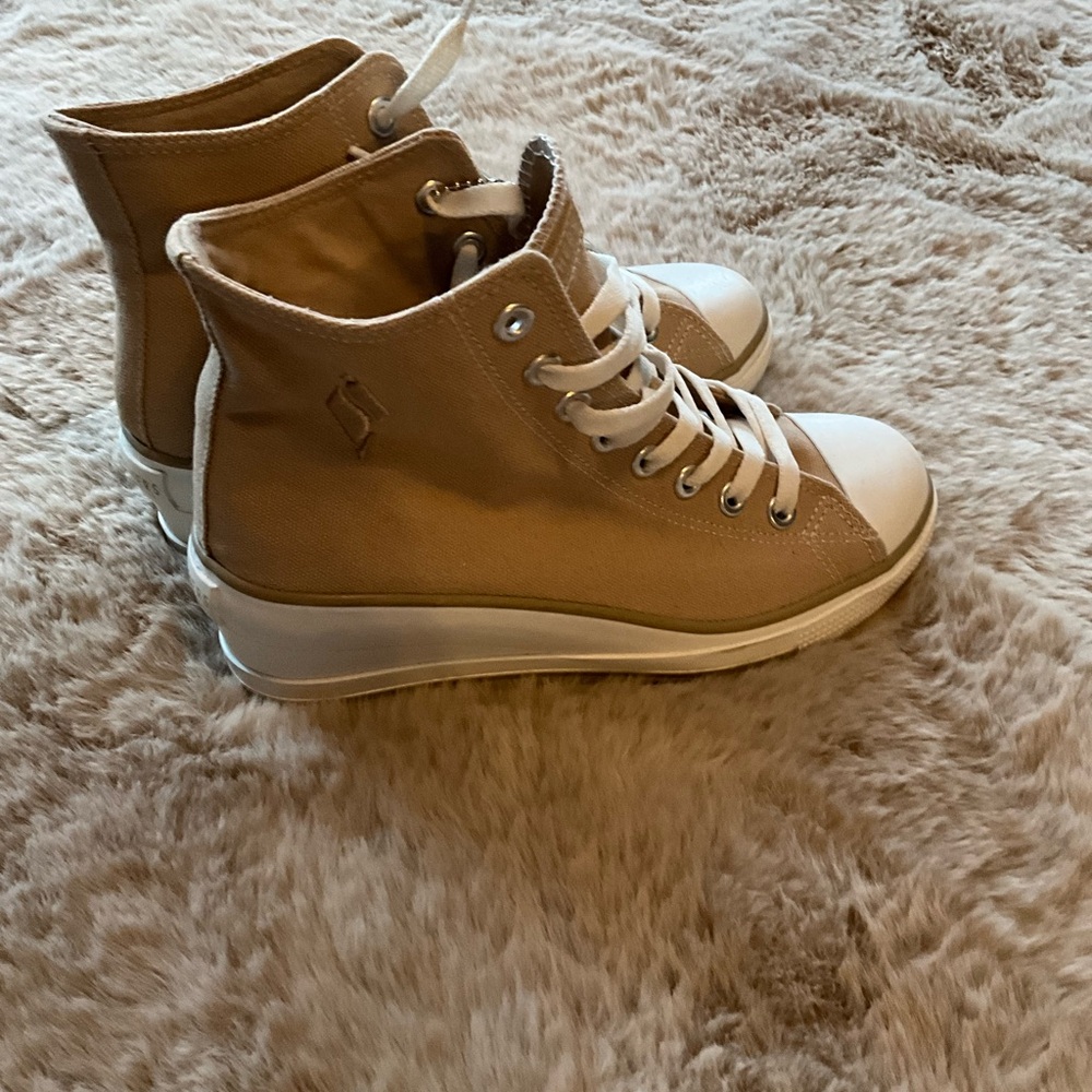 Skechers Women's Tan Wedge High-Top Sneakers with Memory Foam